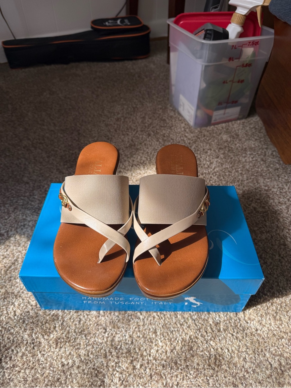 Italian Shoemakers Beige and Brown Crisscross Slide Sandals
